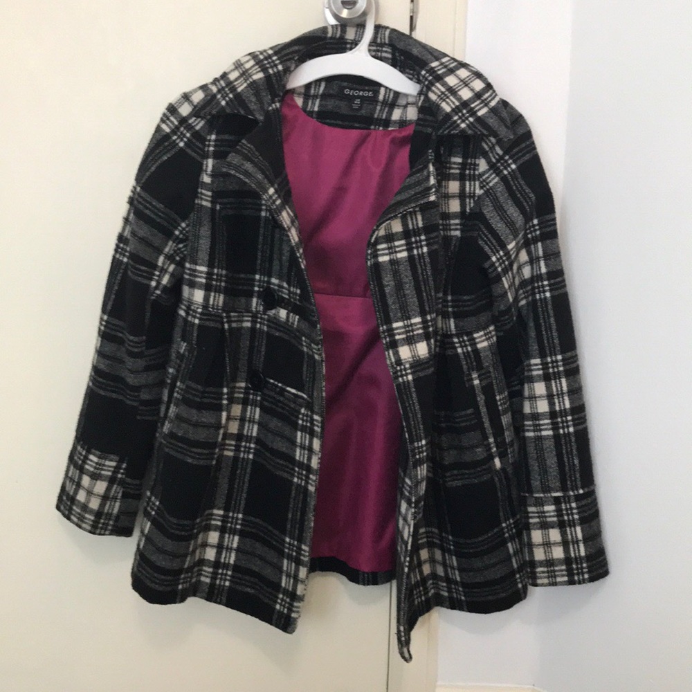 Black and white checkered pea coat